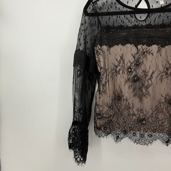 Honey & t Black Lace Crochet Whimsigoth Fairy Grunge Romantic‎ Top Size M Sheer - Picture 2 of 13